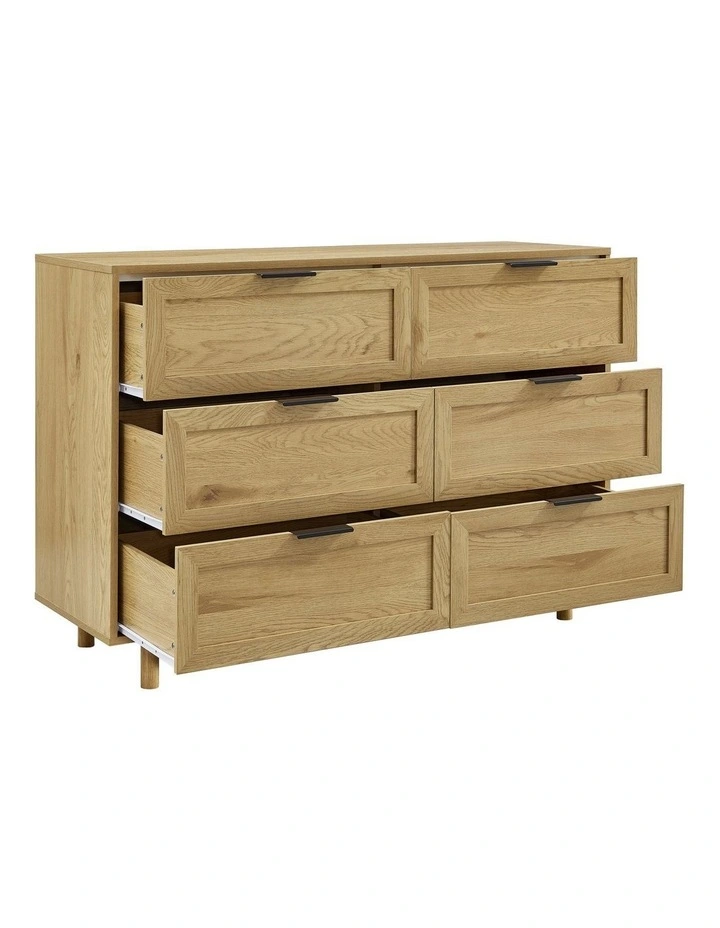 Quincy Tallboy Dresser Chest 6 Drawers Oak image 5