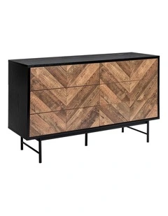 Verona Tallboy Lowboy Dresser Chest with 6 Drawers Black