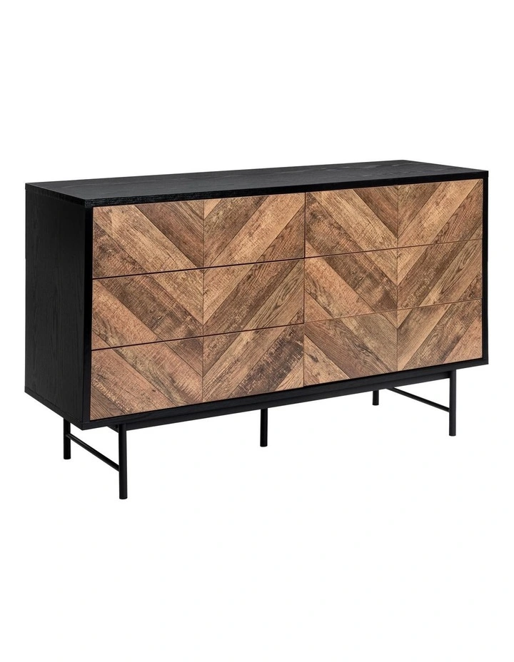 Verona Tallboy Lowboy Dresser Chest with 6 Drawers Black image 1