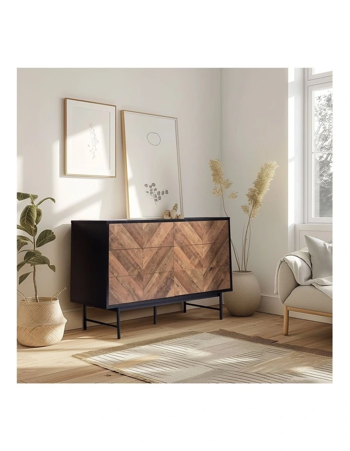 Verona Tallboy Lowboy Dresser Chest with 6 Drawers Black image 3