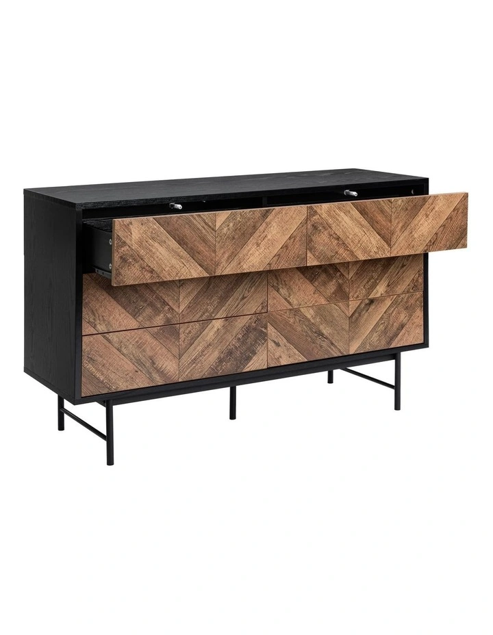 Verona Tallboy Lowboy Dresser Chest with 6 Drawers Black image 5