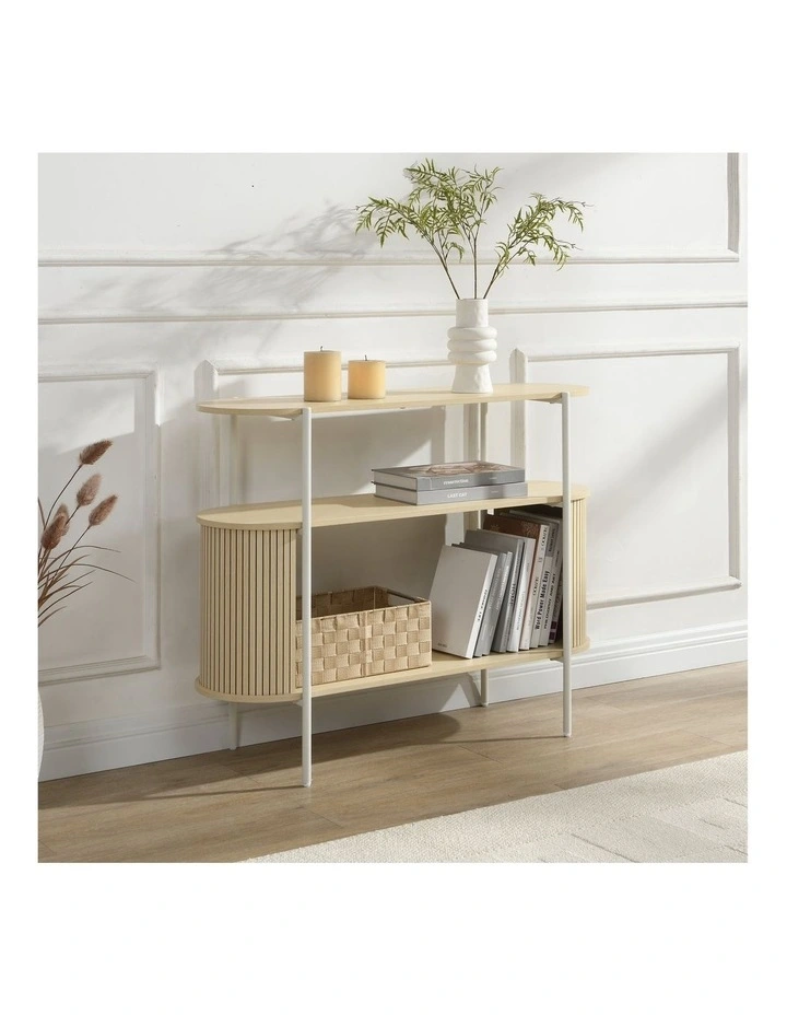 Mia Console Storage 2 Tier Light Oak and White image 3