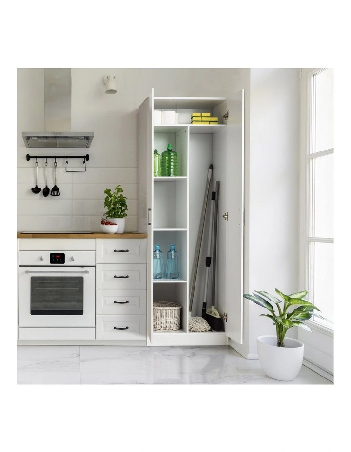 Ivy Broom Cupboard Pantry Storage Cabinet 2 Door 5 Tier Shelf Multipurpose White image 3