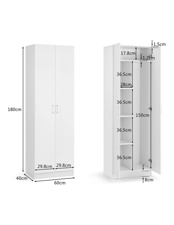 Ivy Broom Cupboard Pantry Storage Cabinet 2 Door 5 Tier Shelf Multipurpose White image 7