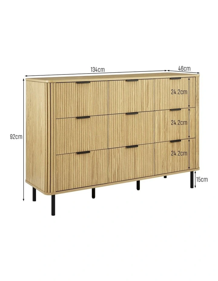 Kayla Chest Dresser Tallboy 9 Drawers Oak image 6