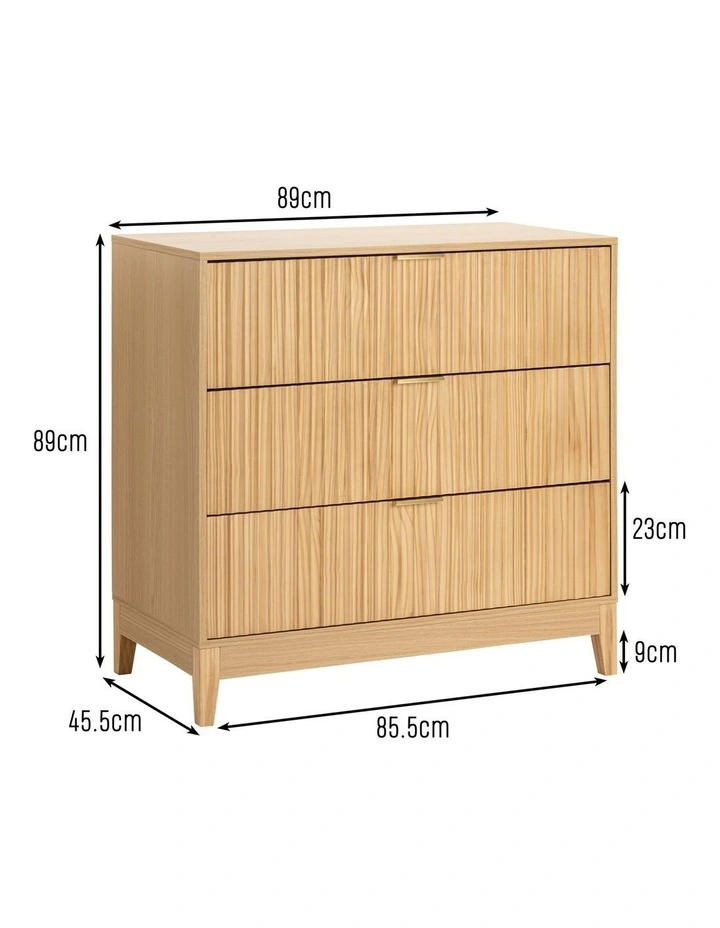Adoria Chest 3 Drawer Storage Lowboy Dresser Oak image 6