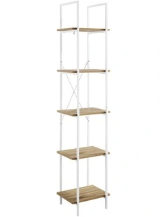 Hadley Bookshelf Display Shelf 40cmW 5 Tier Industrial White and Oak
