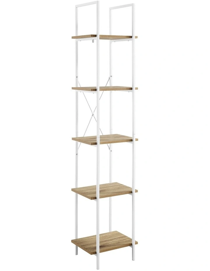Hadley Bookshelf Display Shelf 40cmW 5 Tier Industrial White and Oak image 1