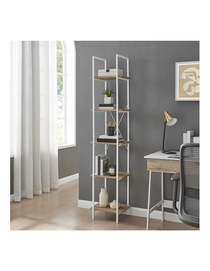 Hadley Bookshelf Display Shelf 40cmW 5 Tier Industrial White and Oak image 3