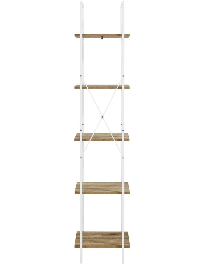 Hadley Bookshelf Display Shelf 40cmW 5 Tier Industrial White and Oak image 4