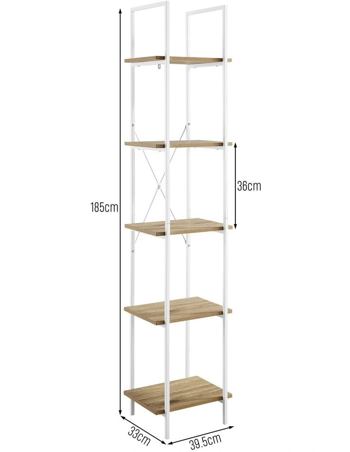 Hadley Bookshelf Display Shelf 40cmW 5 Tier Industrial White and Oak image 7