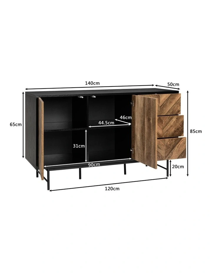 Verona Buffet Credenza Sideboard Cabinet 2 Doors 3 Drawers Black image 6