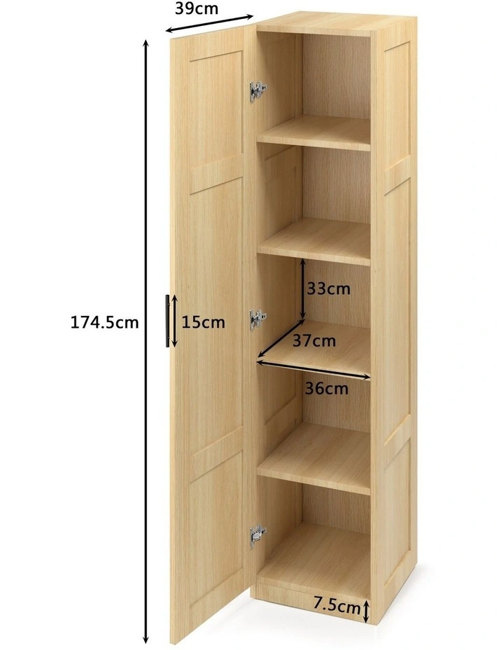 Casey Pantry Cupboard Tall Storage Cabinet 1 Door 5 Levels Oak image 7