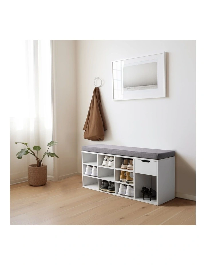 Colton Shoe Cabinet Seat Bench 1 Drawer White image 2