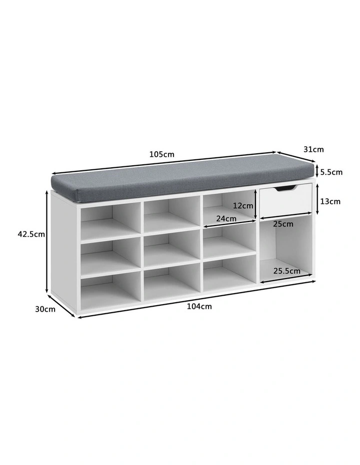 Colton Shoe Cabinet Seat Bench 1 Drawer White image 6