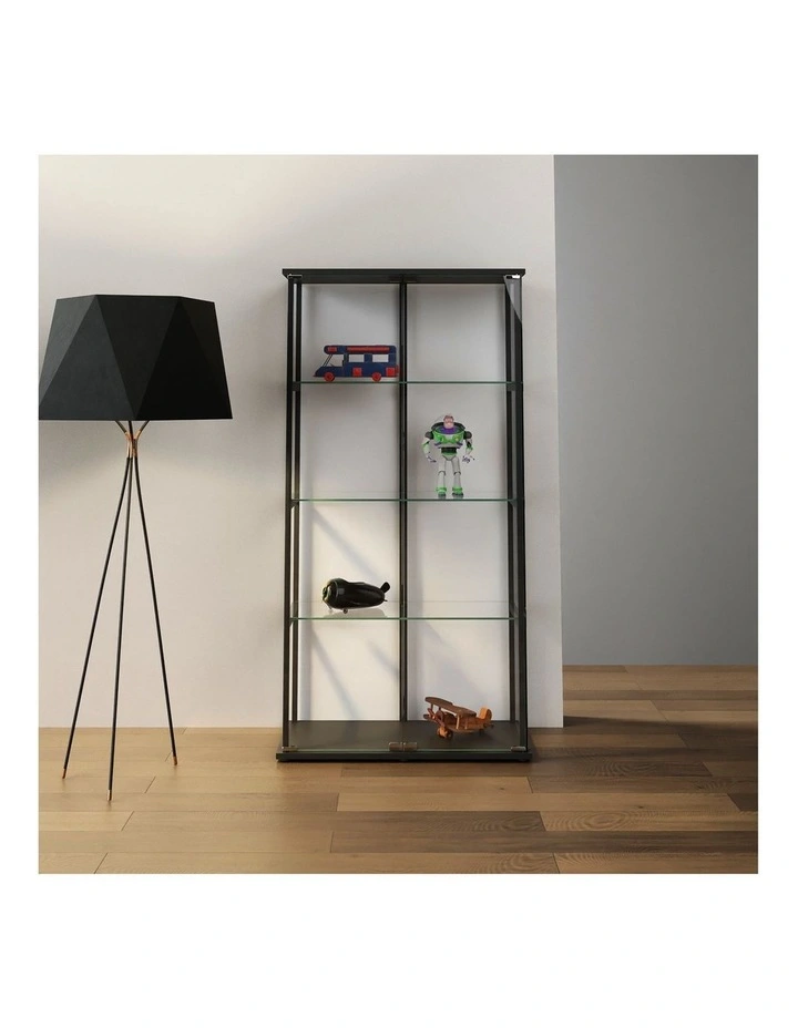 East Glass Display 4 Tier Cabinet Trophy Display Storage Shelf 2 Door Black image 3