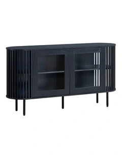 Lenora Buffet Unit Sideboard Credenza Cabinet 148cm 2 Doors Slat Black