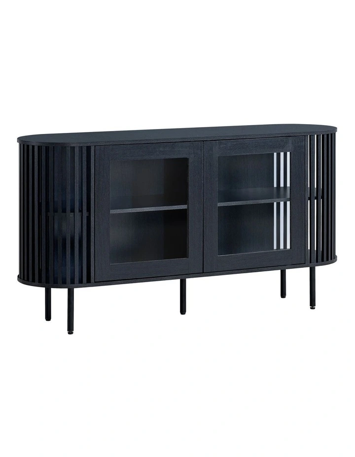 Lenora Buffet Unit Sideboard Credenza Cabinet 148cm 2 Doors Slat Black image 1