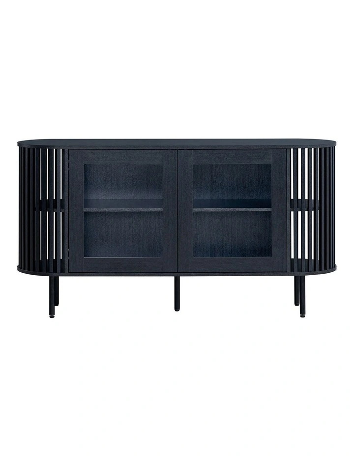 Lenora Buffet Unit Sideboard Credenza Cabinet 148cm 2 Doors Slat Black image 4