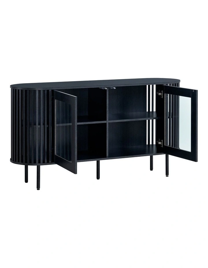 Lenora Buffet Unit Sideboard Credenza Cabinet 148cm 2 Doors Slat Black image 5