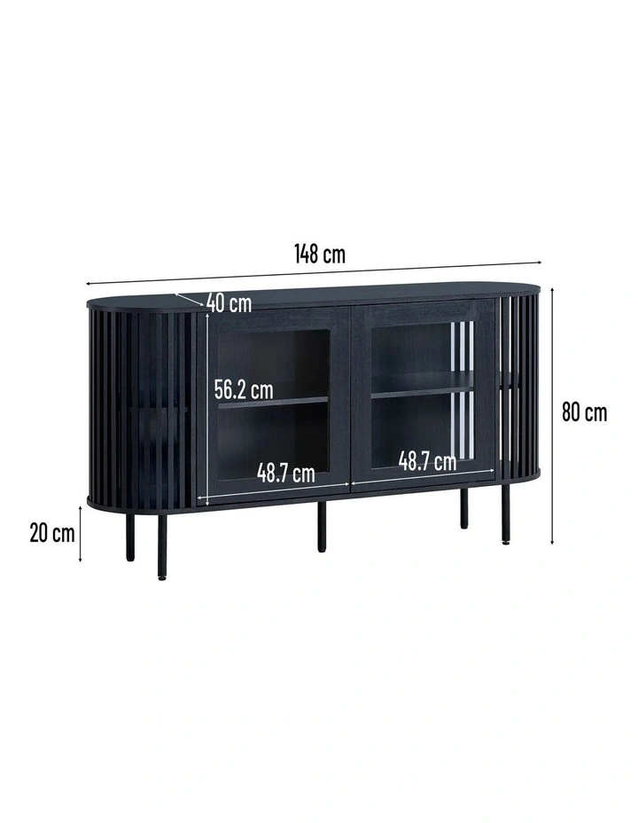 Lenora Buffet Unit Sideboard Credenza Cabinet 148cm 2 Doors Slat Black image 7