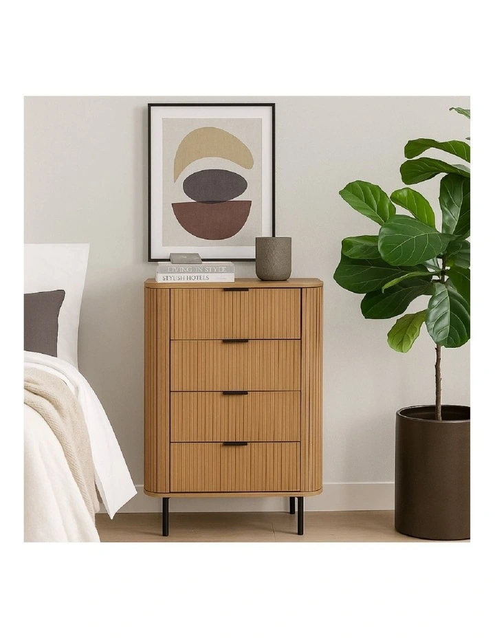 Kayla Tallboy Dresser Chest 4 Drawers Oak image 3
