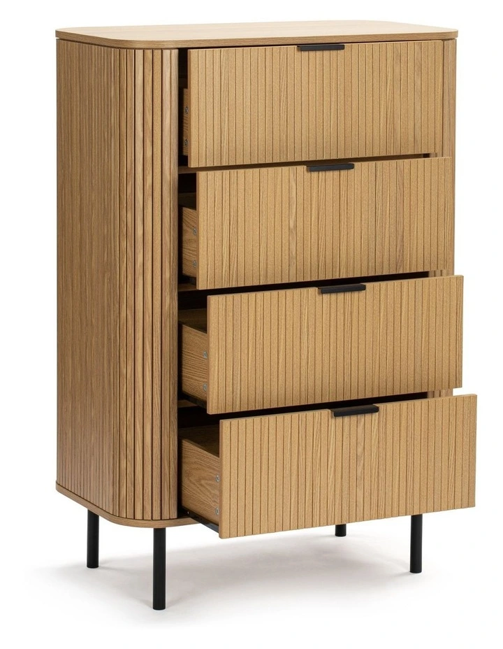 Kayla Tallboy Dresser Chest 4 Drawers Oak image 4