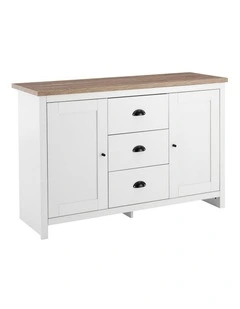 Hampton Buffet Sideboard 2 Doors 3 Drawers Storage Cupboard Cabinet White and Oak