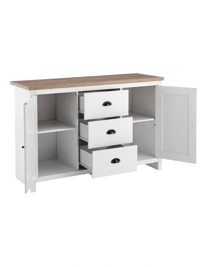 Hampton Buffet Sideboard 2 Doors 3 Drawers Storage Cupboard Cabinet White and Oak image 5