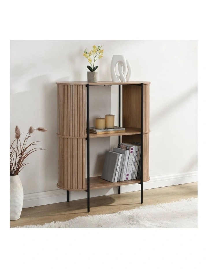 Mia Bookcase Open Shelving 2 Tier Oak and Black image 3