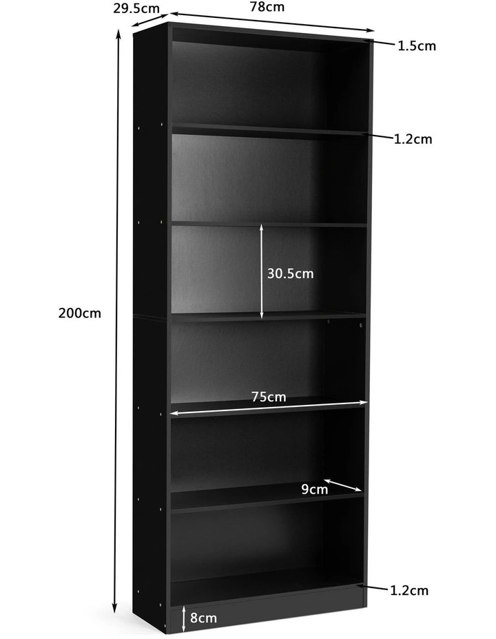 Belle Bookshelf Display Cabinet 6 Tier Bookcase Storage Display Shelf 78cm Black image 7