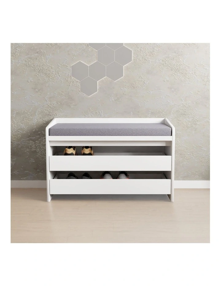 Kofi Shoe Cabinet Seat Bench 2 Drawers White image 2