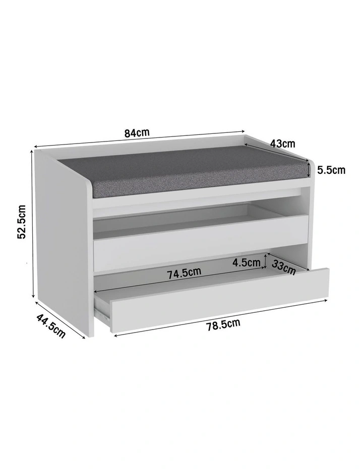 Kofi Shoe Cabinet Seat Bench 2 Drawers White image 6