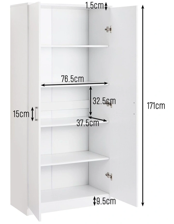 Ivy Pantry Cupboard Storage Cabinet 2 Door 5 Tier Shelf White image 7