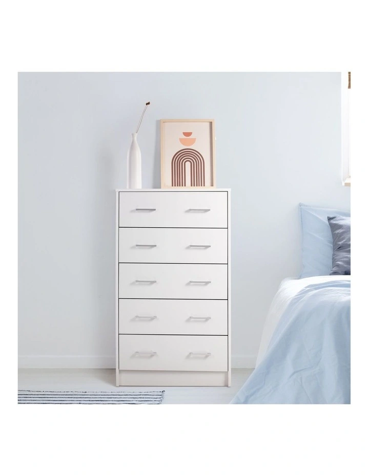 Griffin Chest 5 Drawers Tallboy Storage Dresser Storage Cabinet White image 3