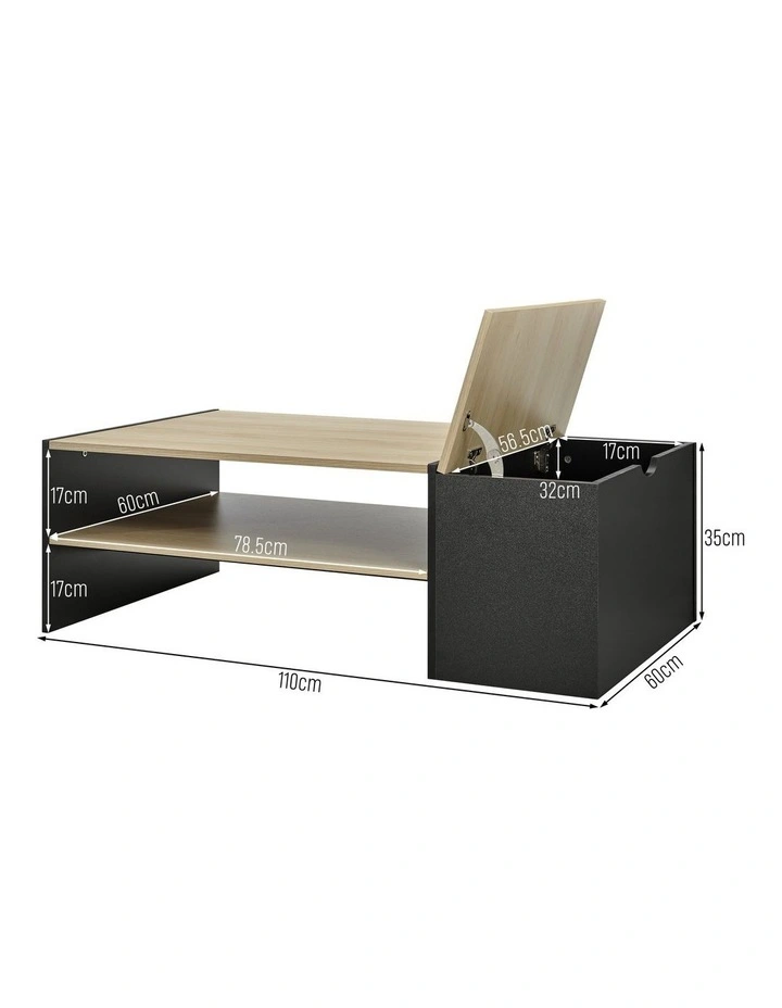 Klea Coffee Table with Storage Oak and Black image 7