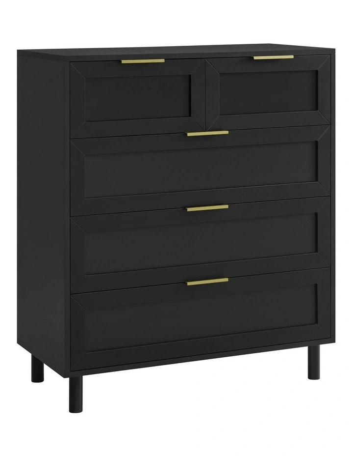 Quincy Tallboy Dresser Chest 5 Drawers Black image 1