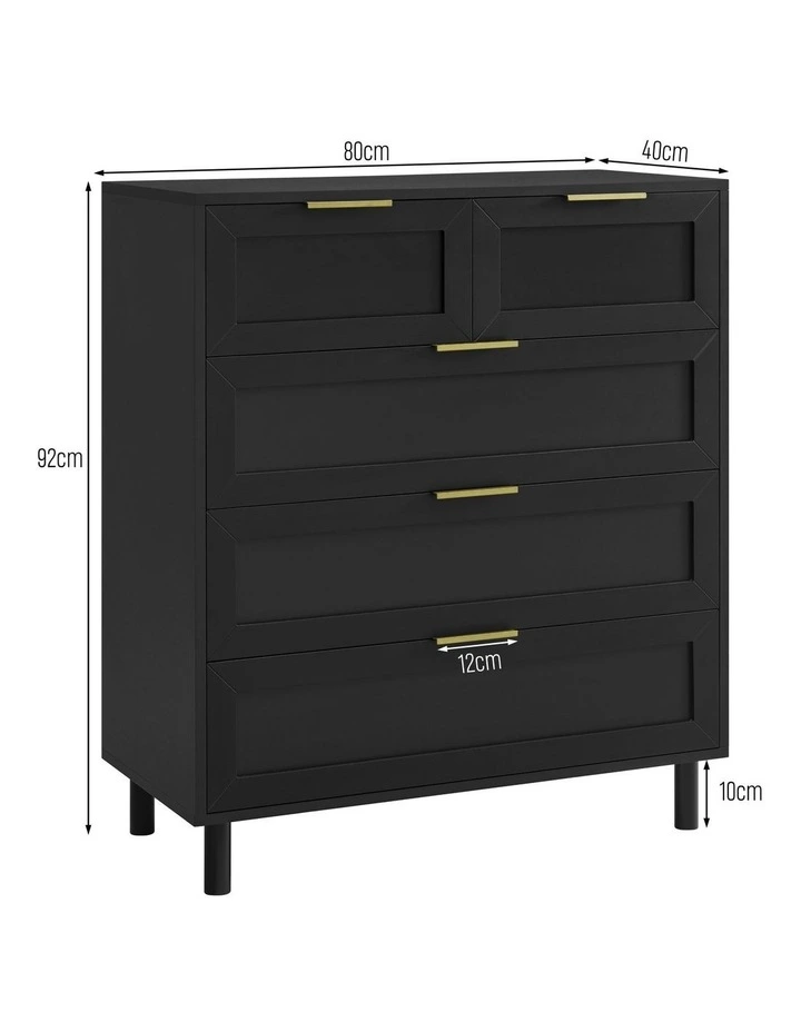 Quincy Tallboy Dresser Chest 5 Drawers Black image 5