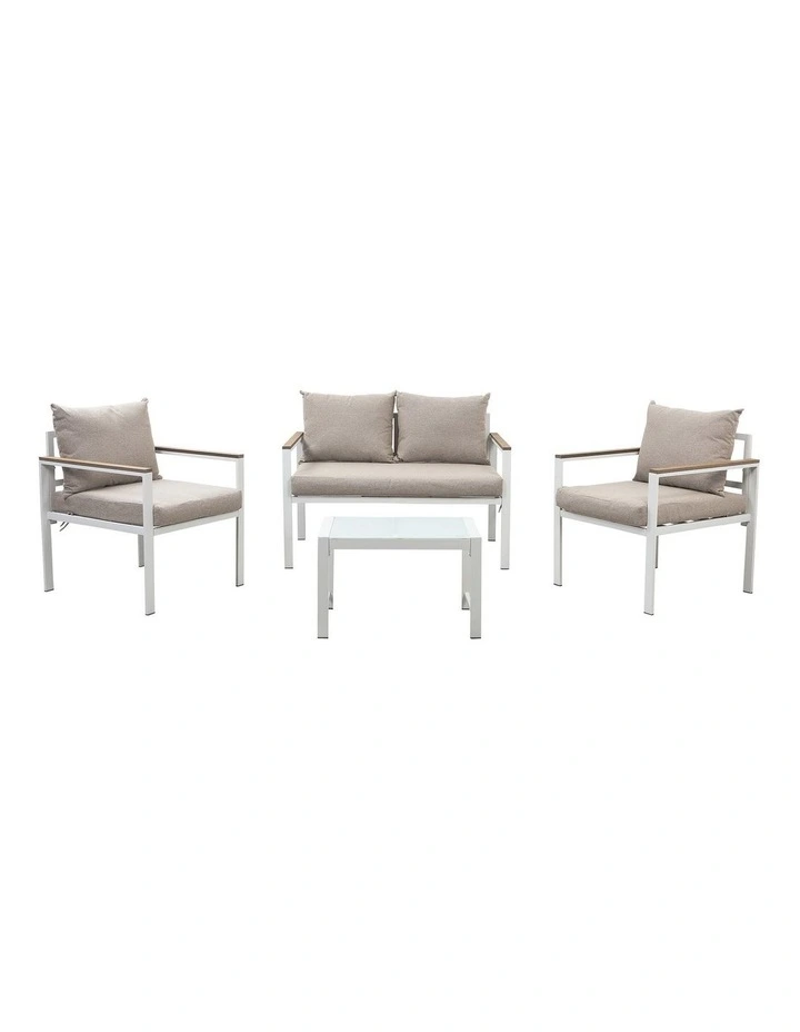 May Outdoor Lounge Garden Set 4 Piece Khaki and White image 1