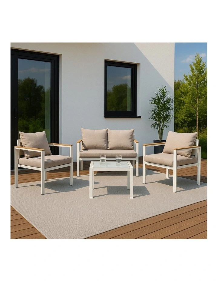 May Outdoor Lounge Garden Set 4 Piece Khaki and White image 2