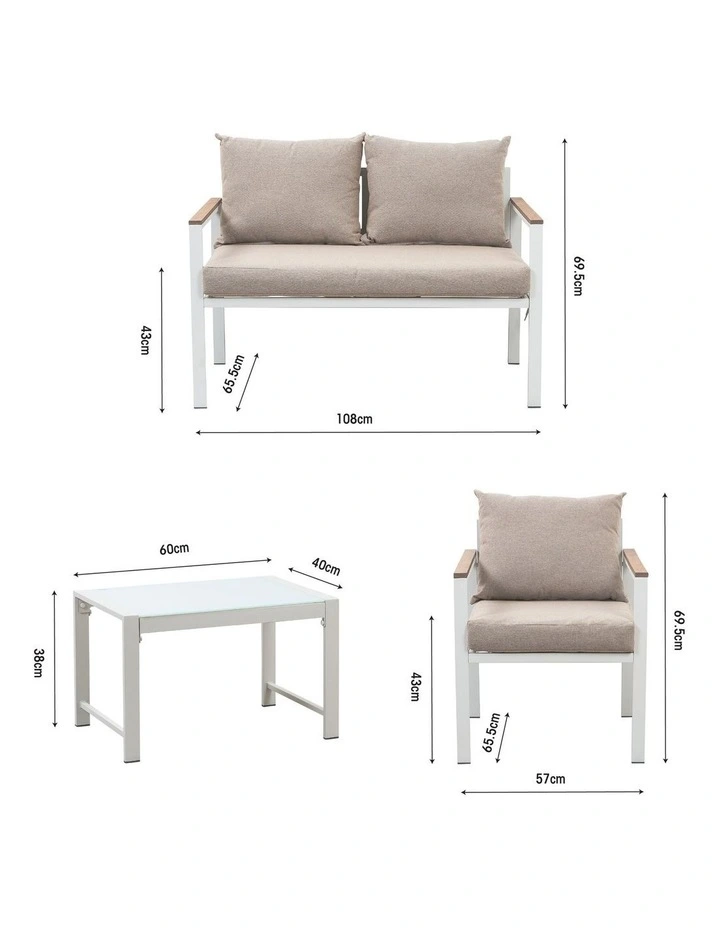 May Outdoor Lounge Garden Set 4 Piece Khaki and White image 7