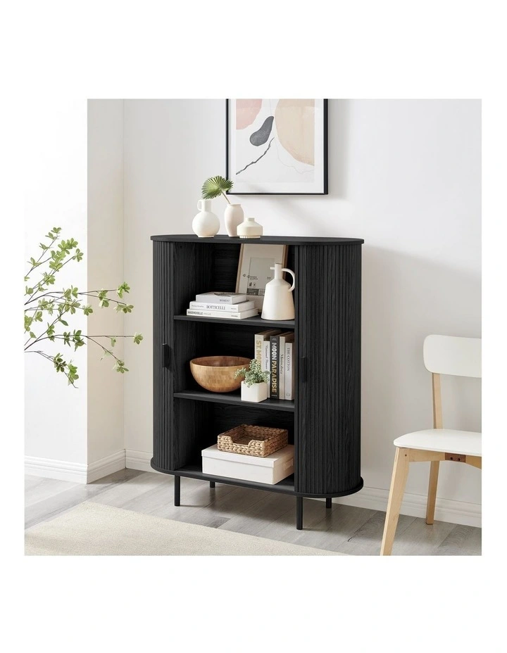 Kayla Cabinet Cupboard Storage 2 Doors 3 Levels Black image 3