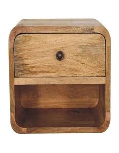Artisan Furniture Solid Wood Mini Oak-ish Floating Open Bedside, 1 Drawer & 1 Shelf, Brown
