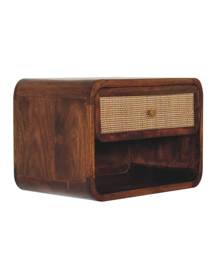 Artisan Furniture Solid Wood Chestnut Wall Mounted Open Woven Bedside, 1 Drawer & 1 Shelf, Brown image 3