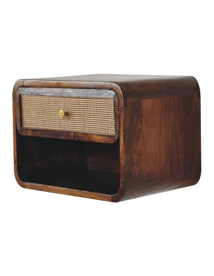 Artisan Furniture Solid Wood Chestnut Wall Mounted Open Woven Bedside, 1 Drawer & 1 Shelf, Brown image 4