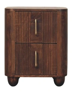 Solid Wood Marlowe Fluted Nightstand 2 Drawers in Brown