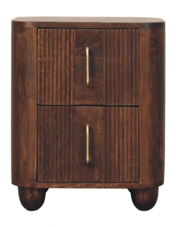 Solid Wood Marlowe Fluted Nightstand 2 Drawers in Brown image 1