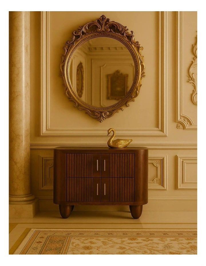 Solid Wood Marlowe Fluted Nightstand 2 Drawers in Brown image 2