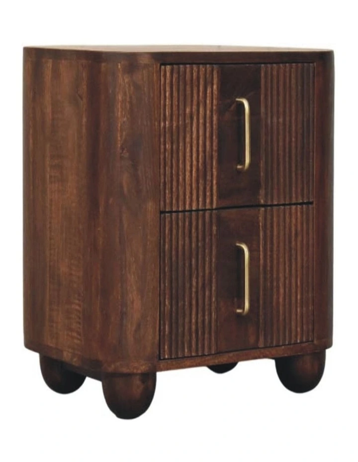 Solid Wood Marlowe Fluted Nightstand 2 Drawers in Brown image 3