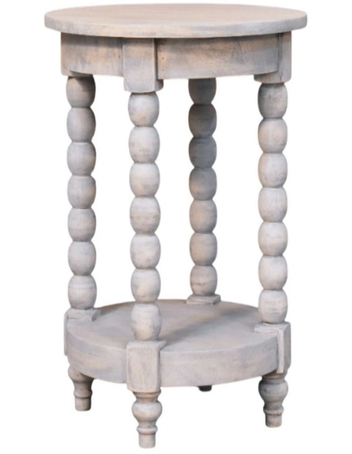 Artisan Furniture Solid Wood Ellsworth Round Side Table in Acid Wash, 1 Open Slot, Grey image 3